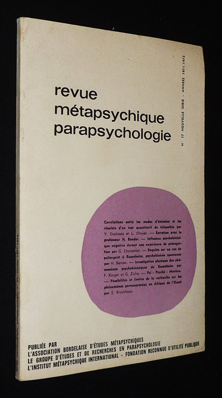 Revue métapsychique, parapsychologie (n°17 nouvelle série - années 1971-1972)