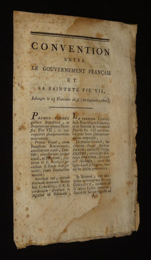 Convention entre le Gouvernement français et Sa Sainteté Pie VII, échangée le 23 Fructidor an 9 (20 septembre 1802)