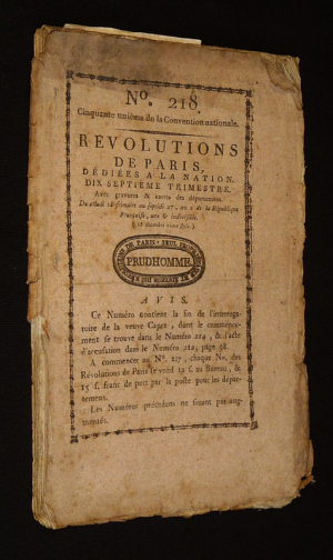 Révolutions de Paris, dédiées à la Nation. Dix-septième trimestre - N°218. De la Convention Nationale.