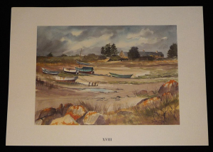 Aquarelle de Jean Vercel tirée de l'ouvrage "Les Iles Chausey" de R. Vercel : XVIII. L'anse à Gruel