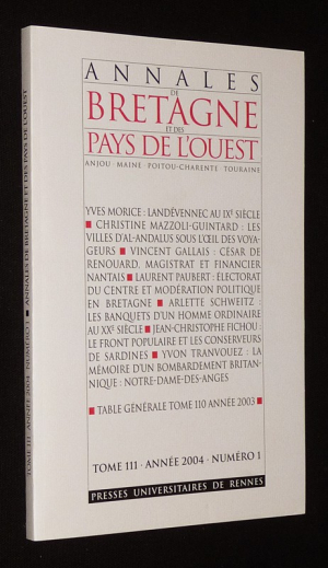 Annales de Bretagne et des Pays de l'Ouest (année 2004, Tome 111, n°1)