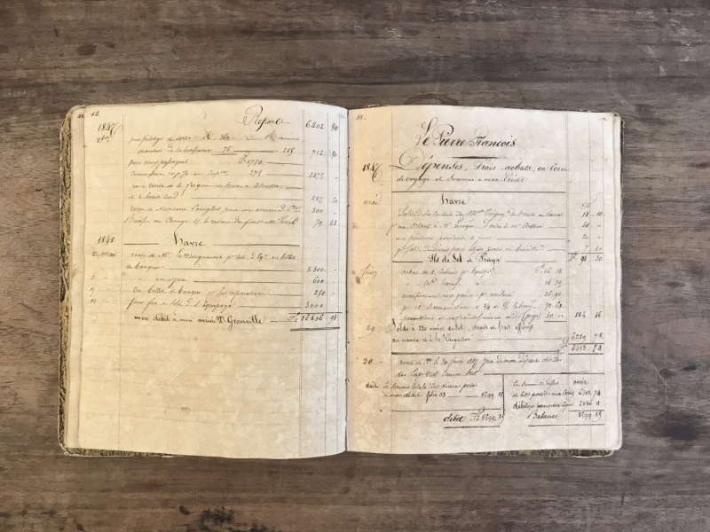 Livre de comptes marins, manuscrit attribué au Capitaine Brion (Louis Adolphe): 1839-1854