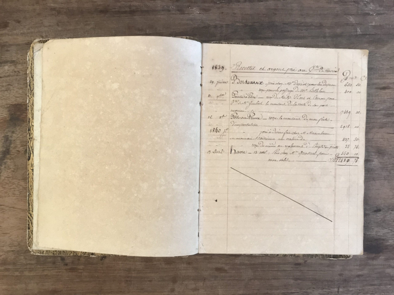 Livre de comptes marins, manuscrit attribué au Capitaine Brion (Louis Adolphe): 1839-1854