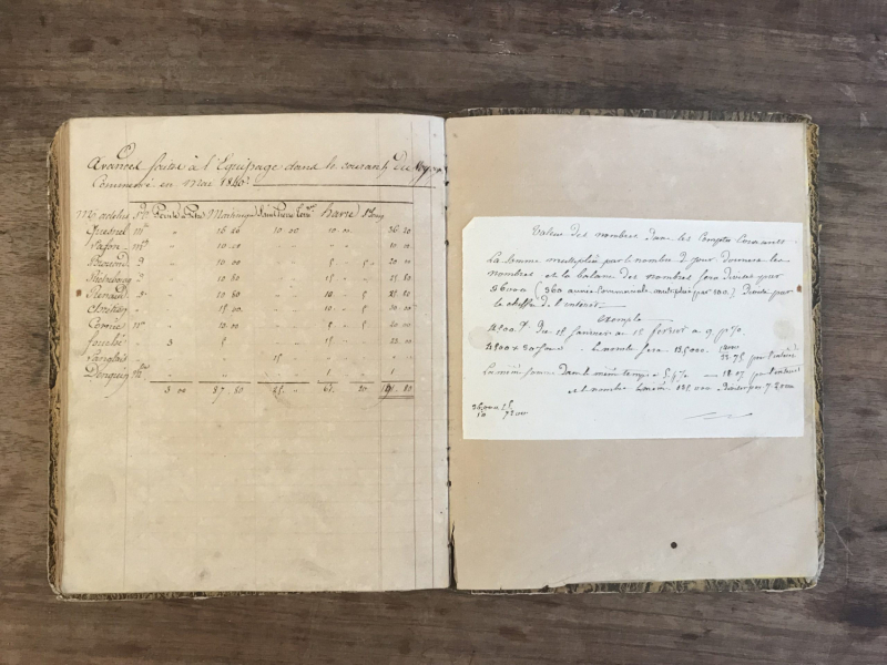 Livre de comptes marins, manuscrit attribué au Capitaine Brion (Louis Adolphe): 1839-1854