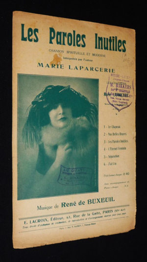 Les Paroles inutiles  - Marie Laparcerie, musique de René de Buxeuil (partition chant)