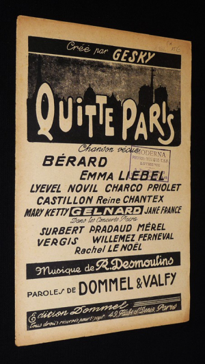Quitte Paris, chanson vécue - Dommel & Valfy, Desmoulins (partition chant)