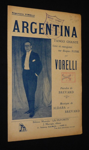 Argentina - Tango chanté créé par Vorelli  - Brévard & Aldaba (partition chant)