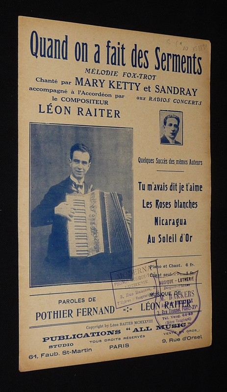 Quand on a fait des serments - Mélodie Fox-Trot - Léon Raiter et Fernand Pothier (partition chant)