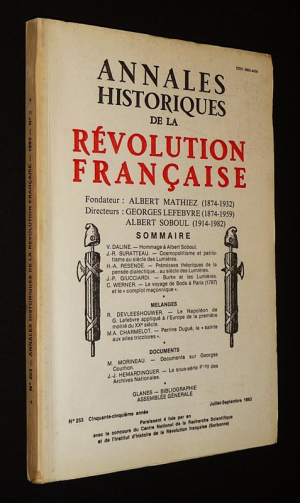 Annales historiques de la Révolution française (n°253, juillet-septembre 1983)