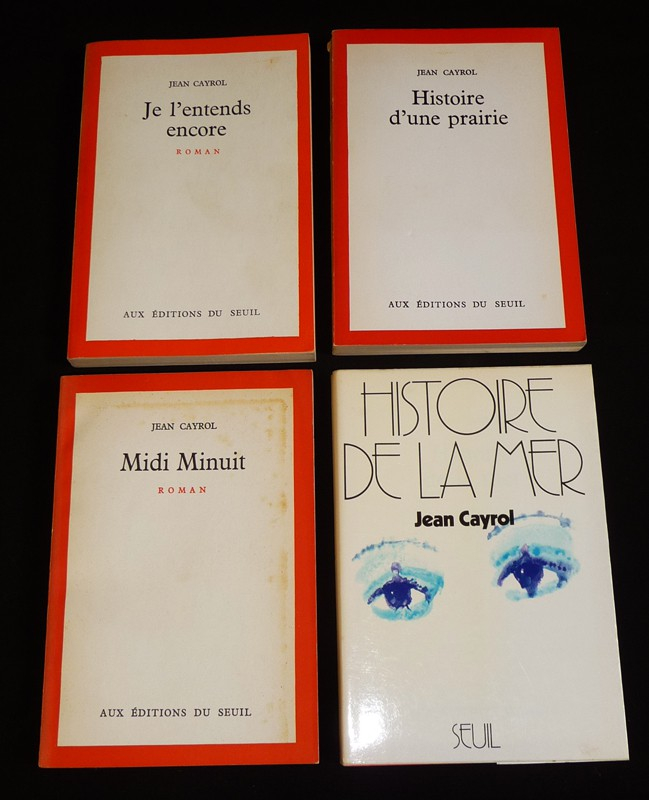 Lot de 4 ouvrages de Jean Cayrol : Je l'entends encore - Histoire d'une prairie - Midi Minuit - Histoire de la mer