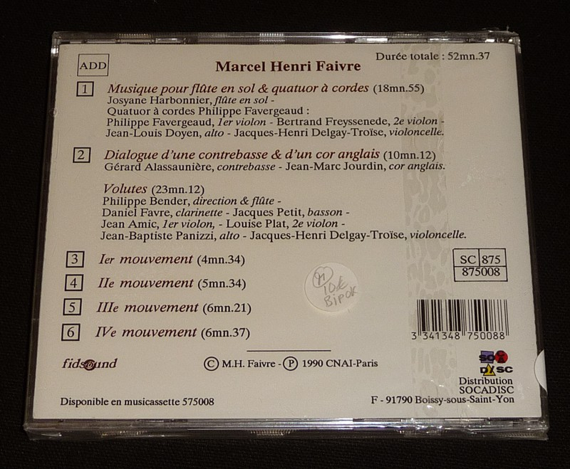 Marcel Henri Faivre : Musique pour flûte en sol et quatuor à cordes - Dialogue d'une contrebasse et d'un cor anglais - Volutes (CD)
