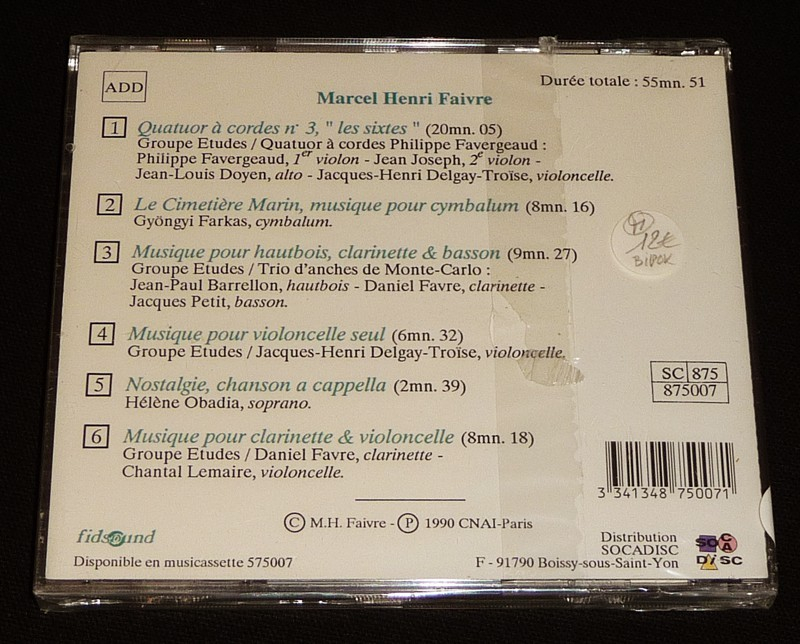 Marcel Henri Faivre : Quatuor à cordes n°3 - Le cimetière marin - Musique pour hautbois, clarinette et basson - Musique pour violoncelle seul - Nostalgie - Musique pour clarinette et violoncelle (CD)