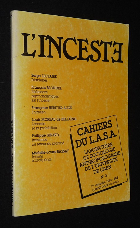 Cahier du L.A.S.A. (n°3, 1er semestre 1985) : L'inceste