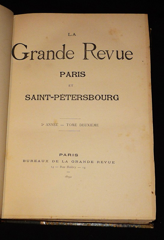 La Grande Revue Paris et Saint-Petersbourg (5e année, Tome 2 - 1er trimestre 1892)