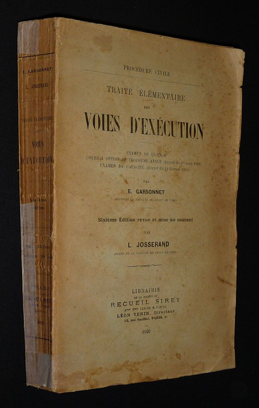 Procédure civile. Traité élémentaire des voies d'exécution