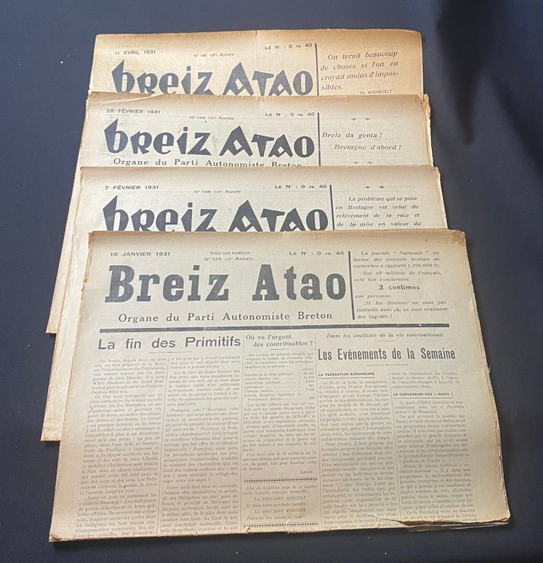 Breiz Atao Organe hébdomadaire du Parti Autonomiste Breton 1931, 7  numéros du n° 135 au n°141