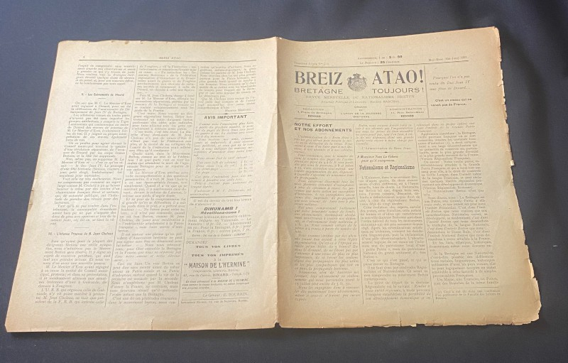 Breiz Atao la nation Bretonne revue mensuelle du nationalisme breton 1921 numéro (5-6) de la troisième année