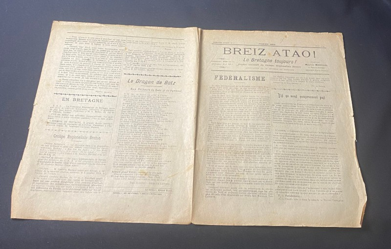 Breiz atao, la Bretagne toujours ! Organe mensuel du groupe régionaliste breton, association de la jeunesse de Bretagne n° 6 1919