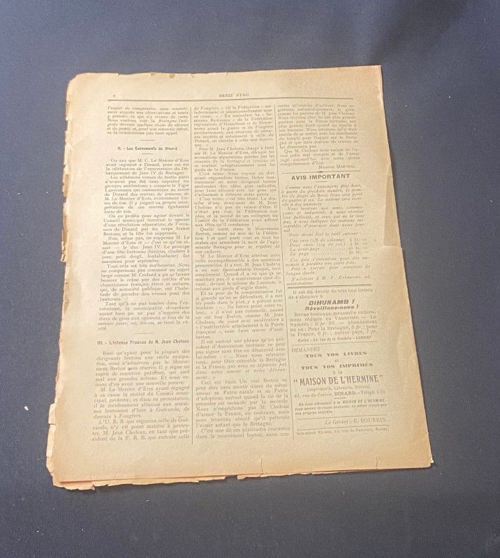 Breiz Atao la nation Bretonne revue mensuelle du nationalisme breton 1921 numéro (5-6) de la troisième année