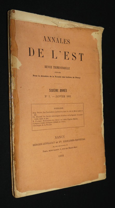 Annales de l'est, n°1, 6e année