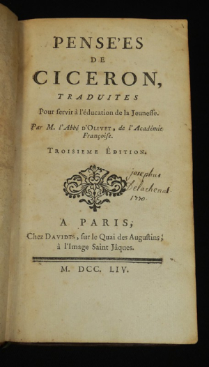 Pensées de Ciceron, traduites pour servir à l'éducation de la jeunesse.