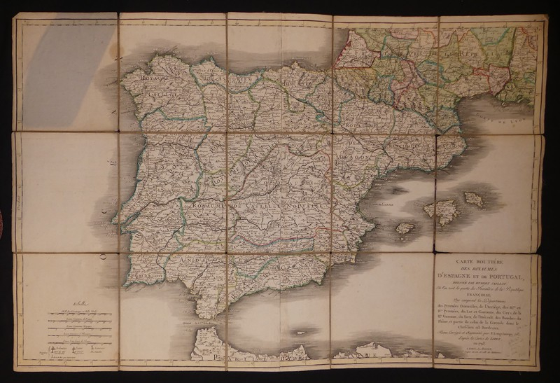 Carte routière des royaumes d'Espagne et de Portugal dressée par Hubert Jaillot (1793)