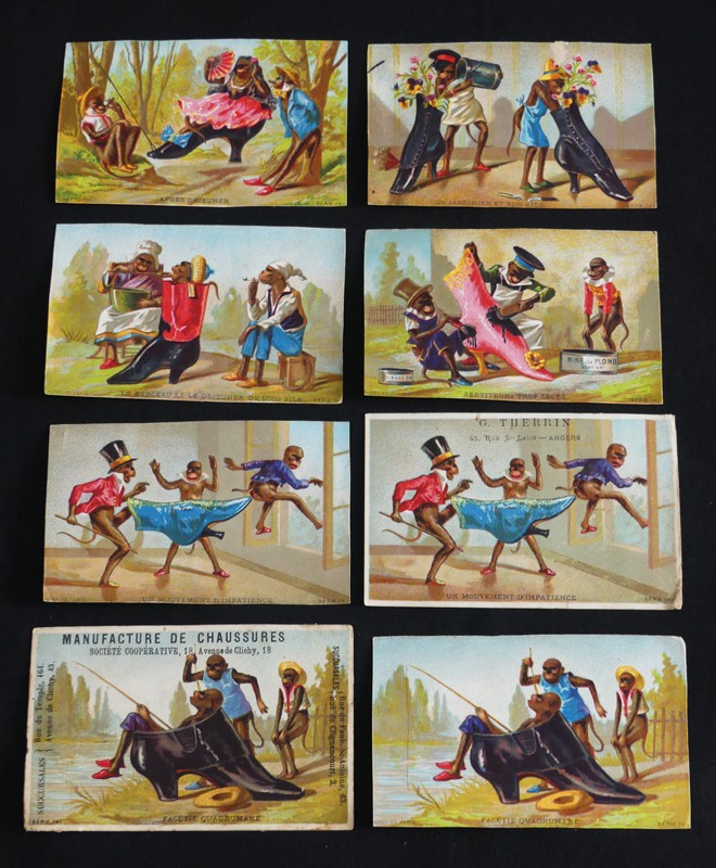 Lot de 6 chromos + 2 doubles : Singes et chaussures