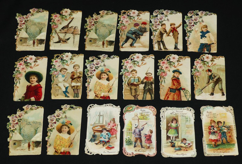 Lot de 18 chromos gaufrés et découpés