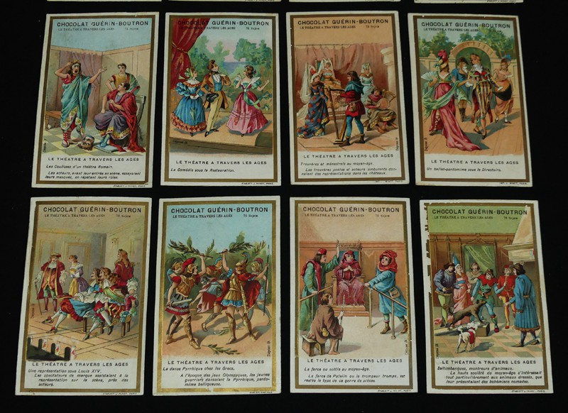 Lot de 16 chromos Chocolat Guérin-Boutron : Le théâtre à travers les âges