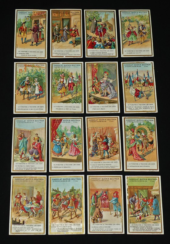 Lot de 16 chromos Chocolat Guérin-Boutron : Le théâtre à travers les âges