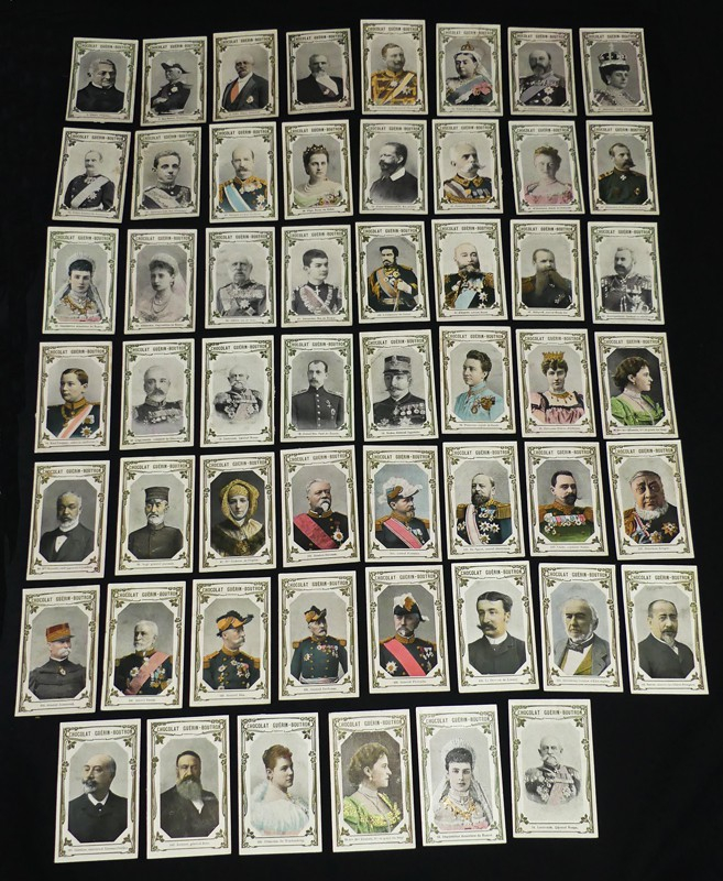 Lot de 51 chromos Chocolat Guérin-Boutron : Personnalités royales, politiques et militaires