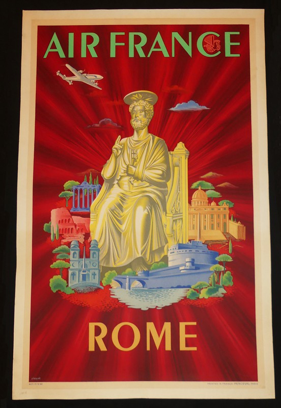Affiche ancienne Air France illustrée par Plaquet (1949) : Rome