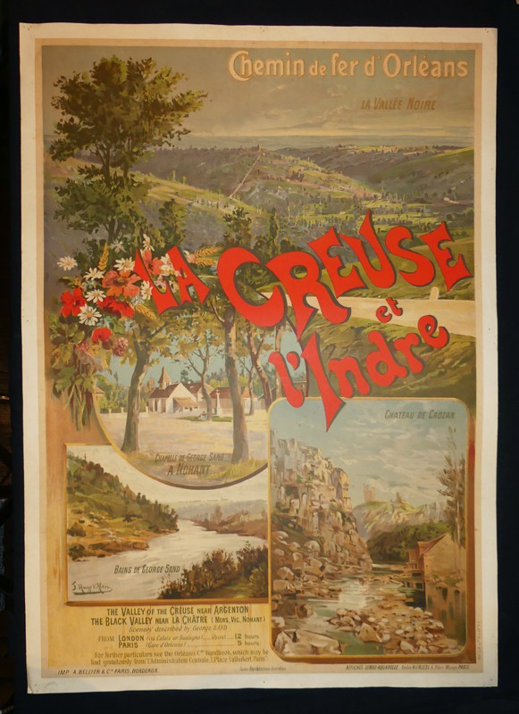 Affiche ancienne du Chemin de fer d'Orléans illustrée par Hugo d'Alesi : La Creuse et l'Indre