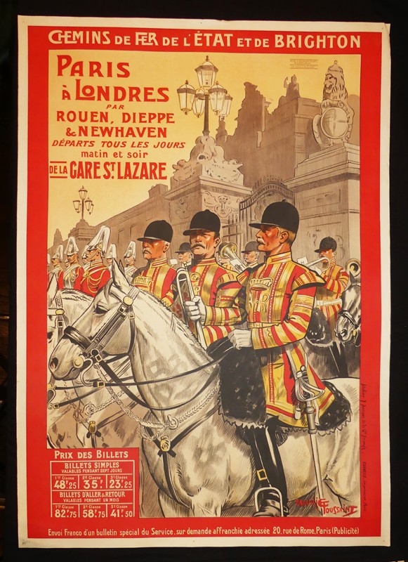 Affiche ancienne des Chemins de fer de l'état et de Brighton : Paris-Londres (illustrée par Maurice Toussaint)