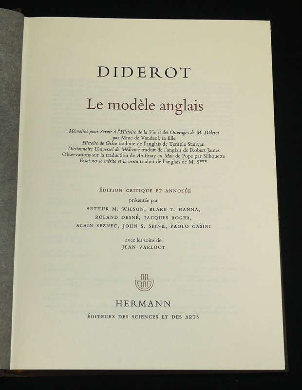 Oeuvres complètes de Diderot, Tome 1 : Le modèle anglais