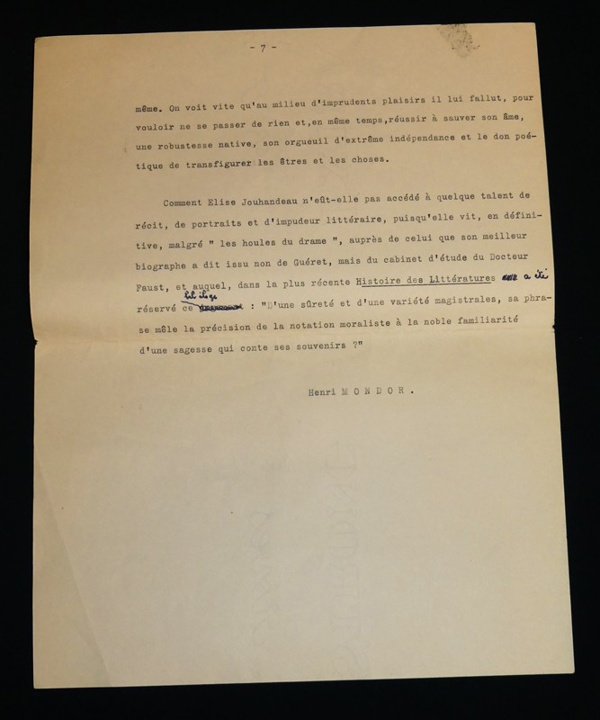 Manuscrit d'Elise Jouhandeau : 