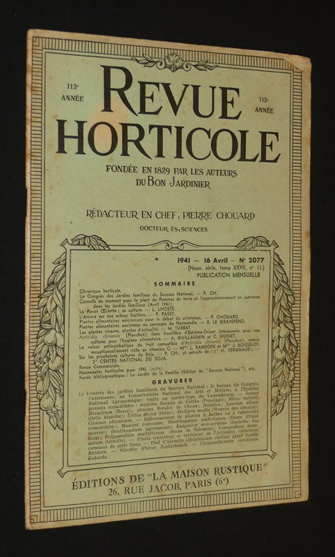 Revue horticole, 113e année, n°2077, 16 avril 1941