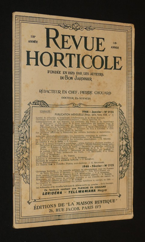 Revue horticole, 118e année, n°212, janvier 1946