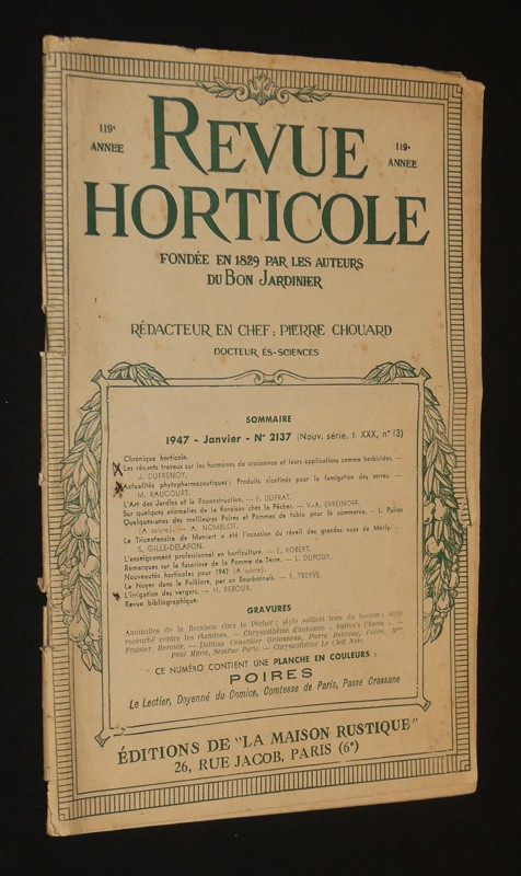 Revue horticole, 119e année, n°2137, janvier 1947