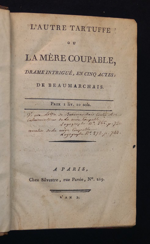 L'autre Tartuffe ou la Mère coupable, drame intrigué, en cinq actes (et six autres pièces diverses)