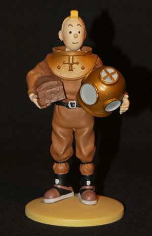 Figurine Tintin : 'Tintin en scaphandre marin' de l'album Le Trésor de Rackham Le Rouge