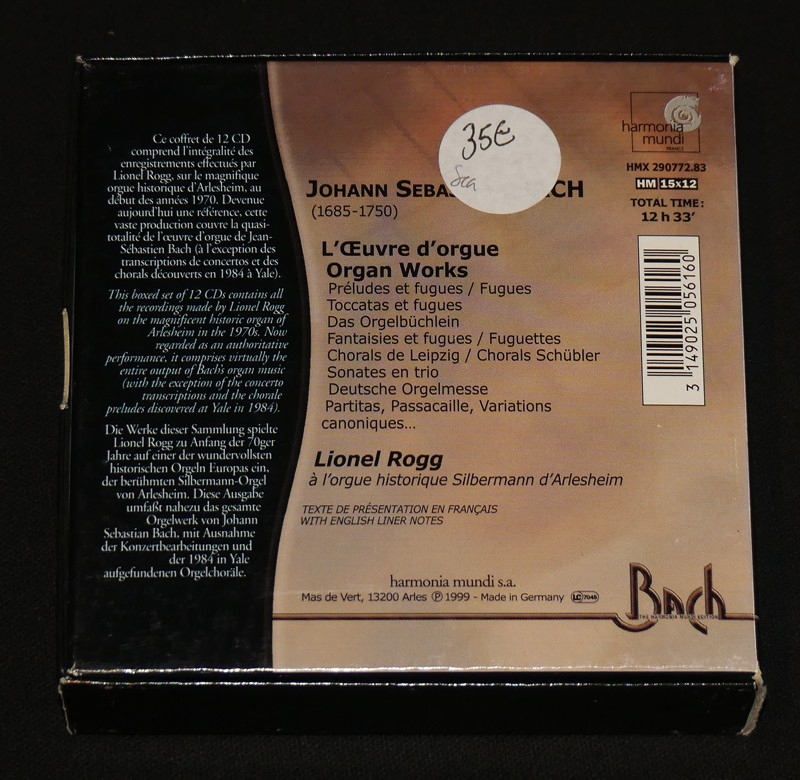 J. S. Bach - L'Oeuvre d'orgue - Lionel Rogg à l'orgue historique Silbermann d'Ariesheim (coffret 12 CD)