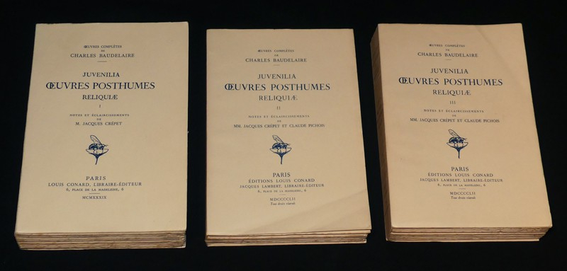 Juvenilia Oeuvres posthumes Reliquae, 3 volumes, notes et éclaircissements de M. Jacques Crépet et Claude Pichois