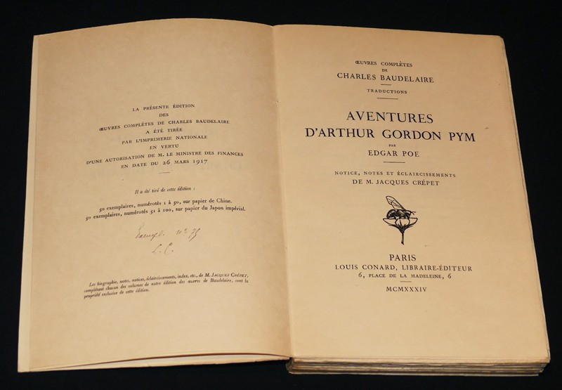 Les aventures d'Arthur Gordon Pym, notices, notes et éclaircissements de M. Jacques Crépet