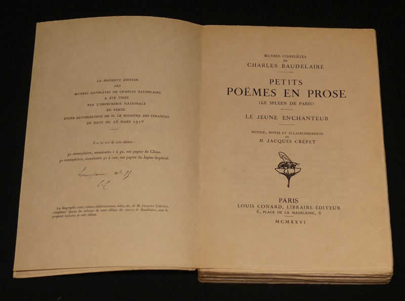 Petits poëmes en prose (le Spleen de Paris), le jeune enchanteur , notice, notes et éclaircissements de M. Jacques Crépet