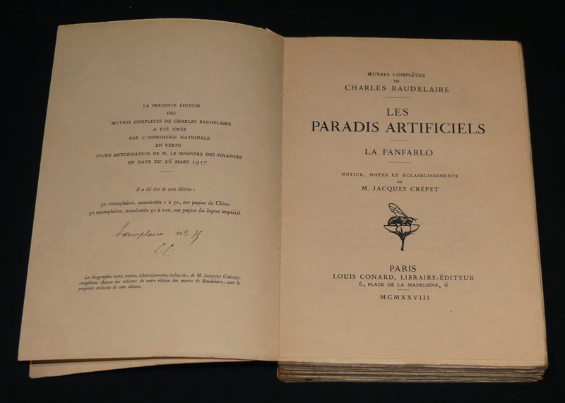 Les paradis artificiels, la Fanfarlo , notice, notes et éclaircissements de M. Jacques Crépet