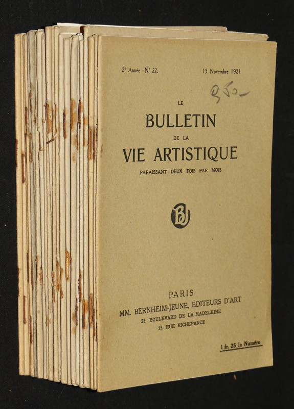Bulletin de la vie artistique, illustré bi-mensuel, ensemble de 26 numéro du n° 22 du 15 novembre 1921 au n° 24 du 15 décembre 1924