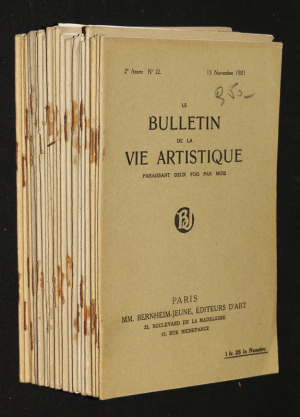 Bulletin de la vie artistique, illustré bi-mensuel, ensemble de 26 numéro du n° 22 du 15 novembre 1921 au n° 24 du 15 décembre 1924