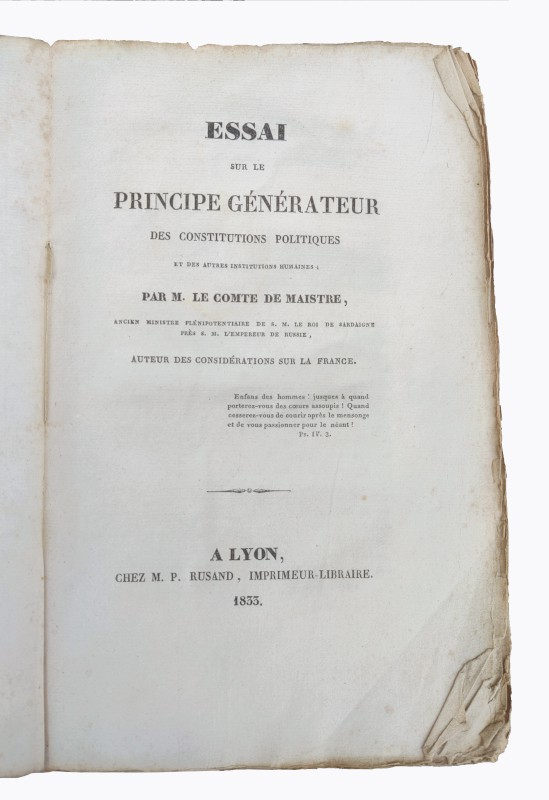 Essai sur le Principe Générateur des Constitutions Politiques et des Autres Institutions Humaines